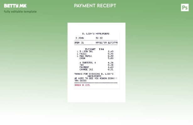 Модерен стил шаблон за проверка на плаќање хамбургери D. Lish'S